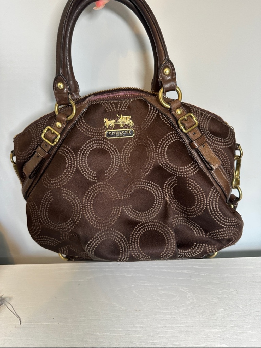 Coach Dark Brown Signature Satchel with Gold Hardware